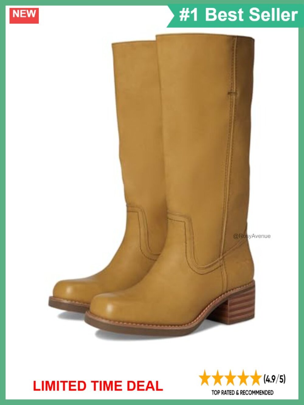 Wide Calf Mid-Calf Boots Block Heel Pull-On Square Toe Equestrian